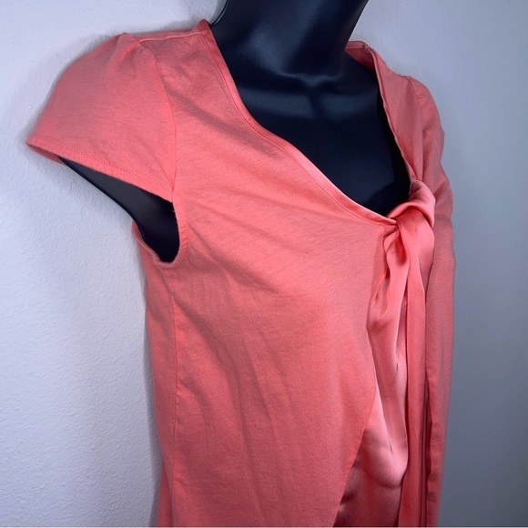 XS MNG ORANGE TOP SATIN ACCENT SHORT SLEEVE STRETCH VIBRANT - Picture 4 of 9